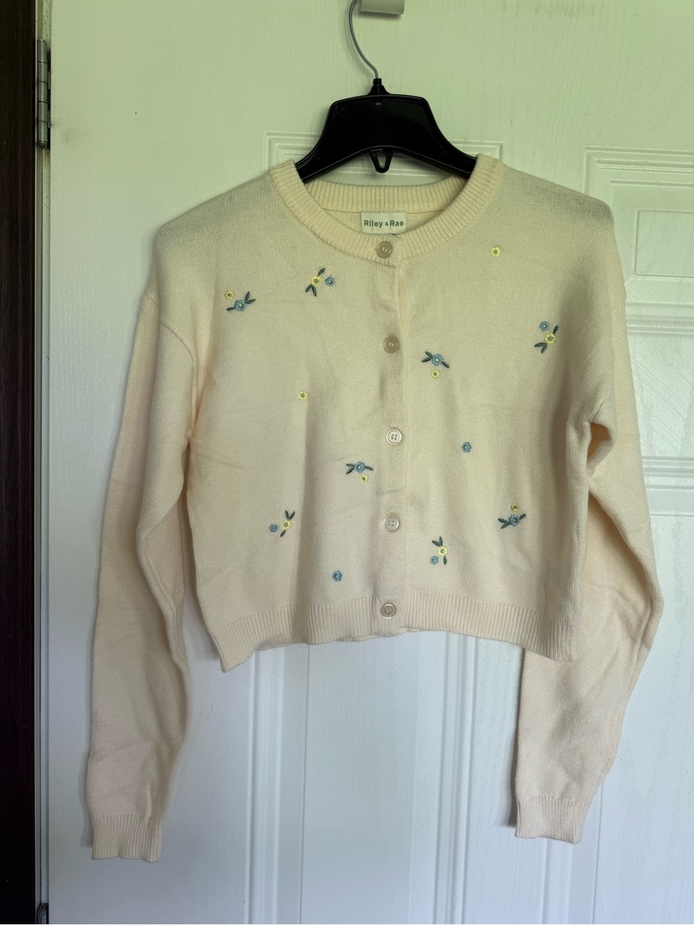 2 for $30 sale: Riley & Rae cream blue floral embroidered button down cardigan